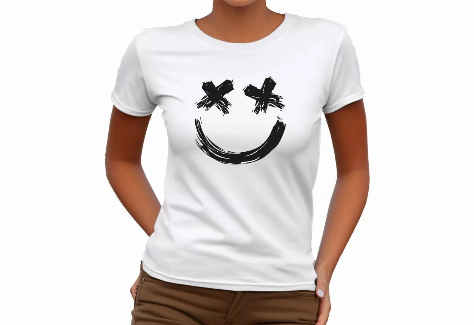 Banco T-Shirt Damen Unifarben Smiley Gesicht Größe XS bis 6XL, 100% Baumwol günstig online kaufen