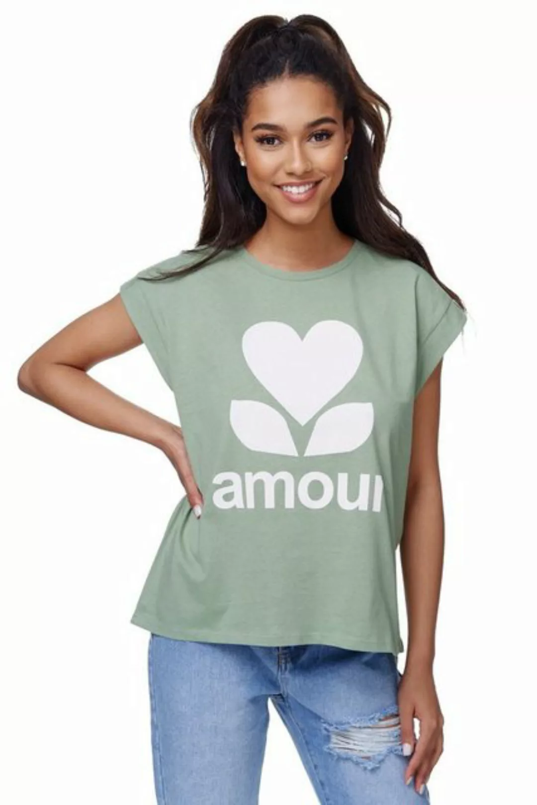 Rayshyne Print-Shirt RS-01 (Damen T-Shirt mit modischem Aufdruck Amour in E günstig online kaufen