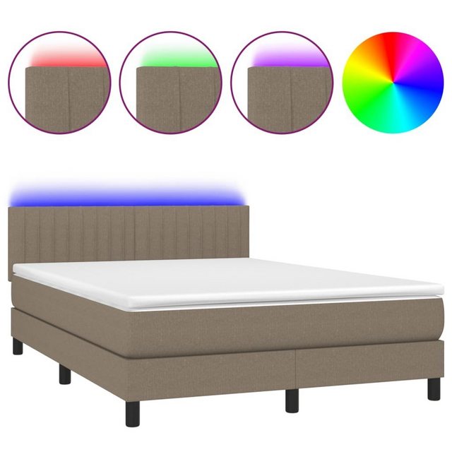 vidaXL Bettgestell Boxspringbett mit Matratze LED Taupe 140x200 cm Stoff Be günstig online kaufen