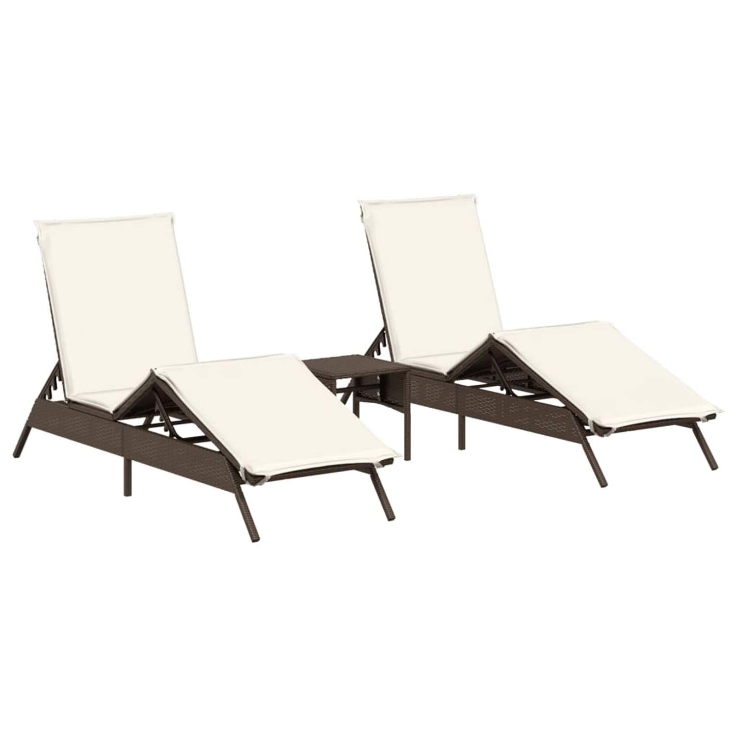 vidaXL Sonnenliegen 2 Stk. mit Tisch Braun Poly Rattan günstig online kaufen