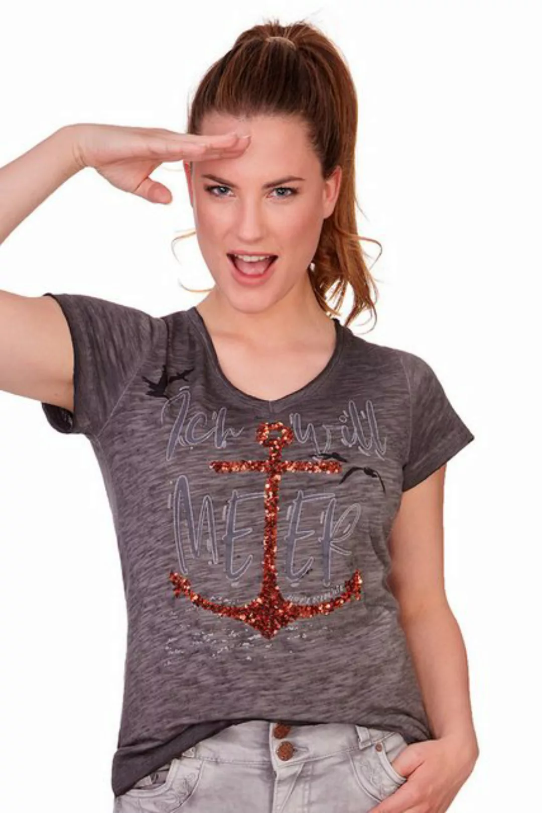 Hangowear Trachtenshirt Shirt Damen - ICHWILLMEER - anthrazit günstig online kaufen