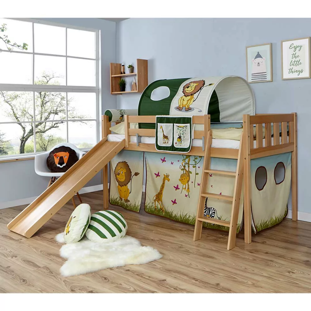 Kinderspielbett mit Rutsche und Tunnel Zootier Design günstig online kaufen