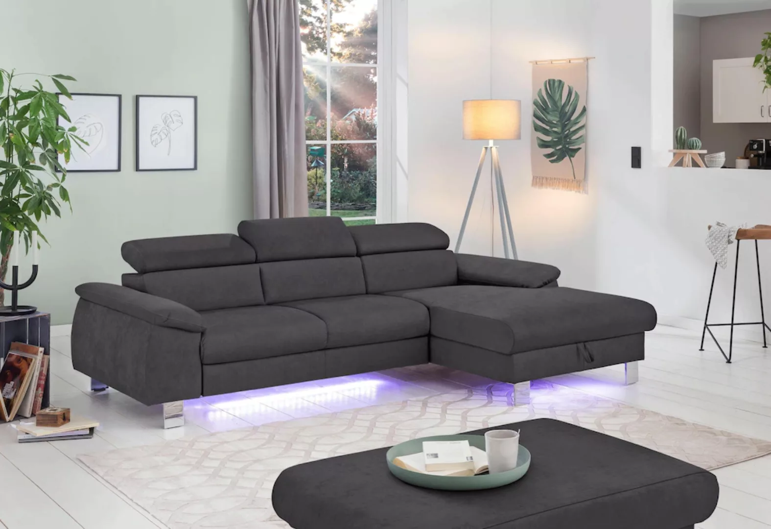 COTTA Ecksofa Komaris, Ecksofa, wahlweise mit RGB-LED-Beleuchtung und Bettf günstig online kaufen