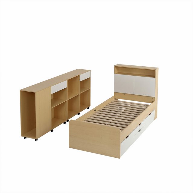 Flieks Kinderbett, Schlafzimmer-Set Einzelbett 90x200cm mit Schrank 222x34x günstig online kaufen