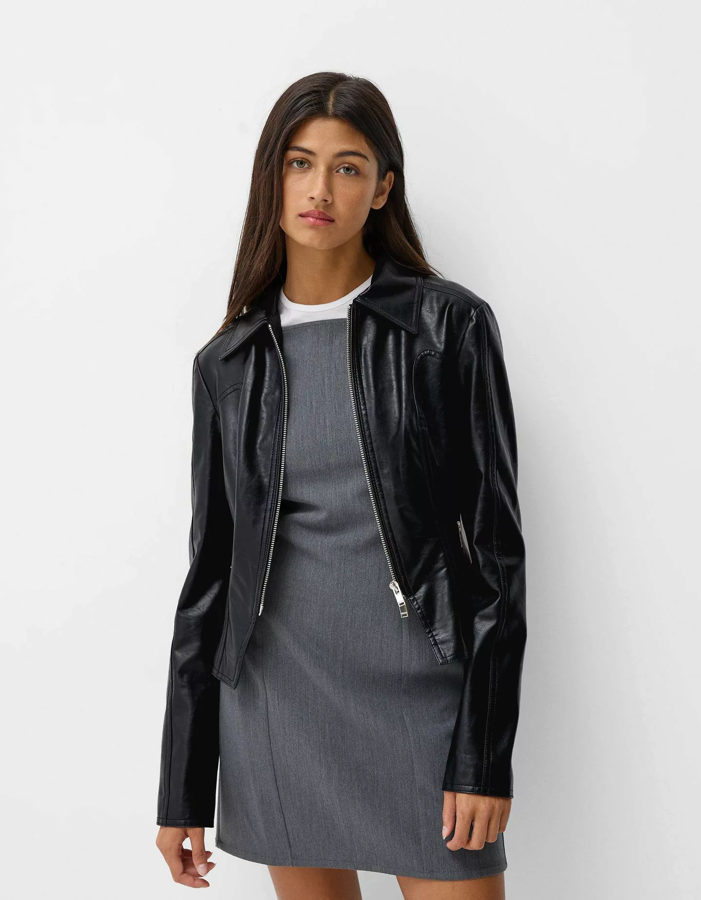 Bershka Kunstlederjacke Damen L Schwarz günstig online kaufen