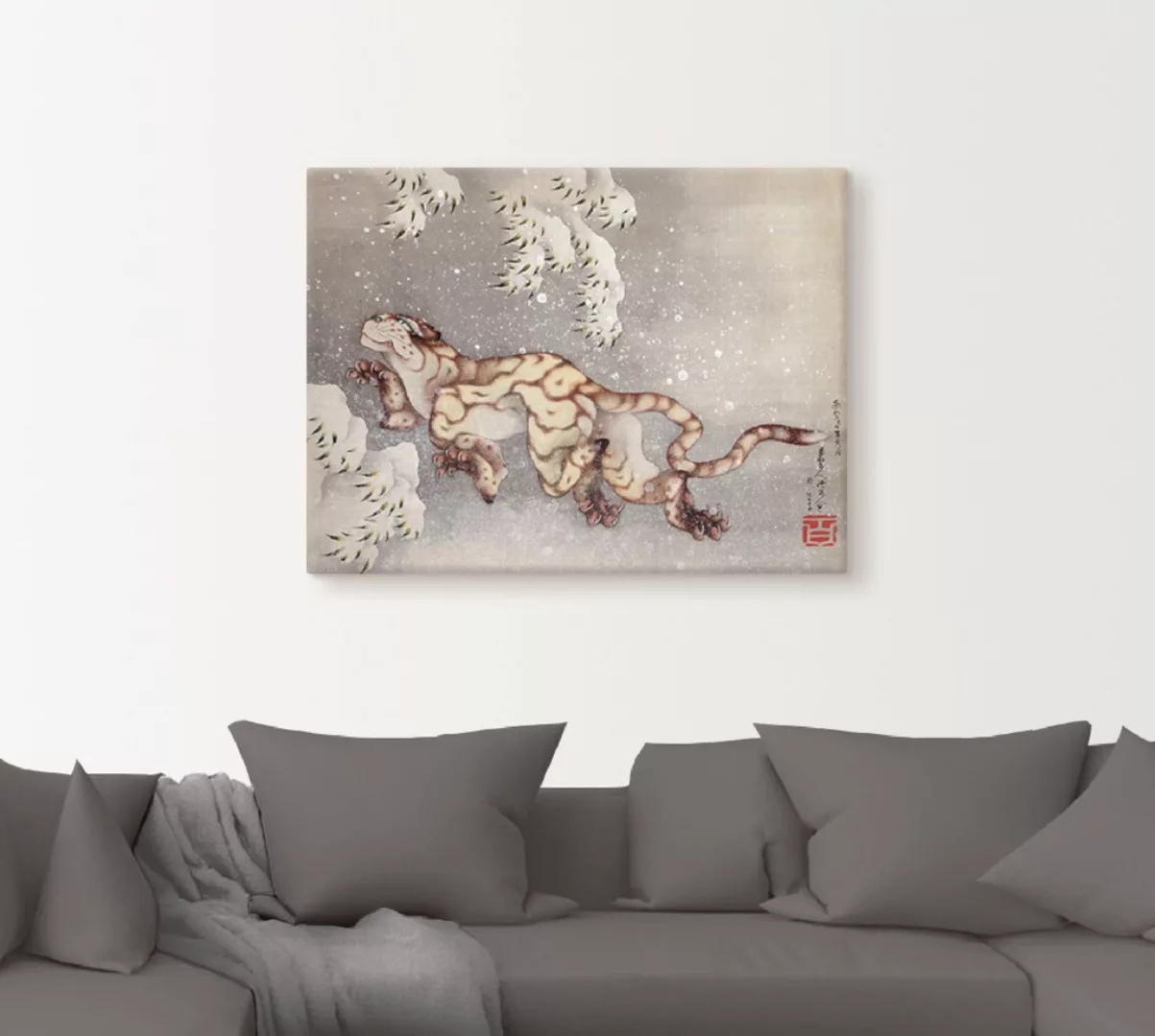 Artland Wandbild "Tiger in einem Schneesturm. Edo-Zeit", Wildtiere, (1 St.) günstig online kaufen