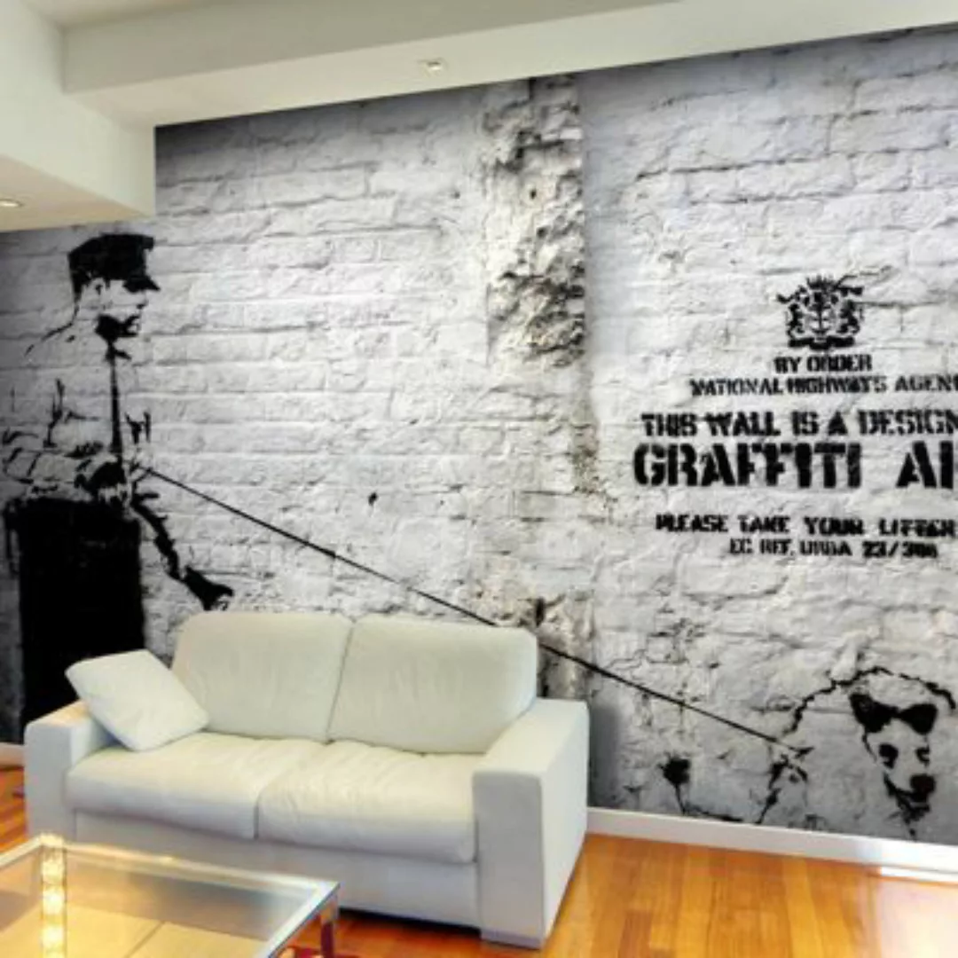 artgeist Fototapete Banksy - Graffiti Area schwarz/weiß Gr. 400 x 280 günstig online kaufen