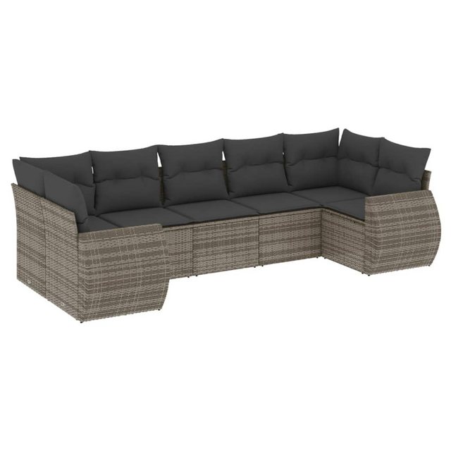 vidaXL Sofaelement 7-tlg. Garten-Sofagarnitur mit Kissen Grau Poly Rattan ( günstig online kaufen