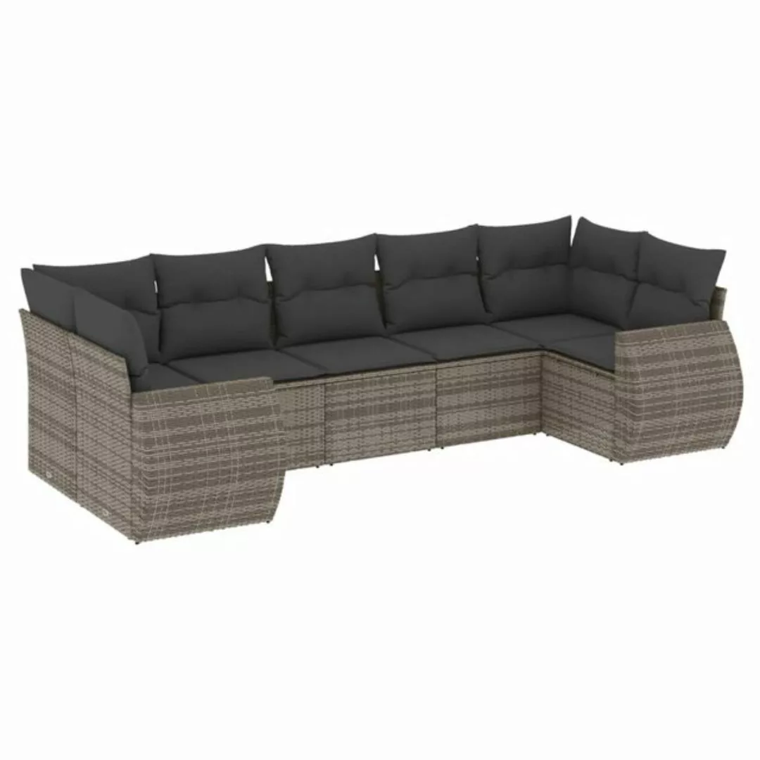 vidaXL Sofaelement 7-tlg. Garten-Sofagarnitur mit Kissen Grau Poly Rattan ( günstig online kaufen