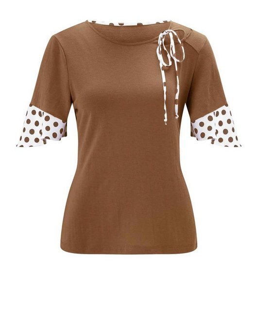 creation L T-Shirt CRéATION L Damen Jerseyshirt mit Volants, toffee-ecru günstig online kaufen
