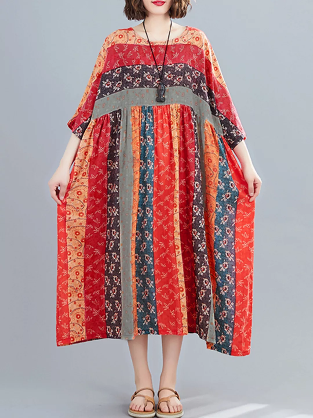 Blumendruck Halbarm Plus Größe Kleid für Damen günstig online kaufen
