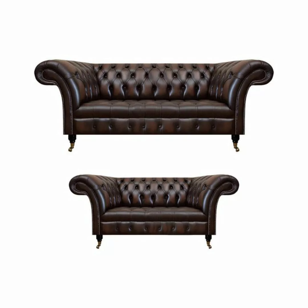 Xlmoebel Sofa Chesterfield Braun Sofa Set - 3-Sitzer Sofa, 2-Sitzer Couch f günstig online kaufen