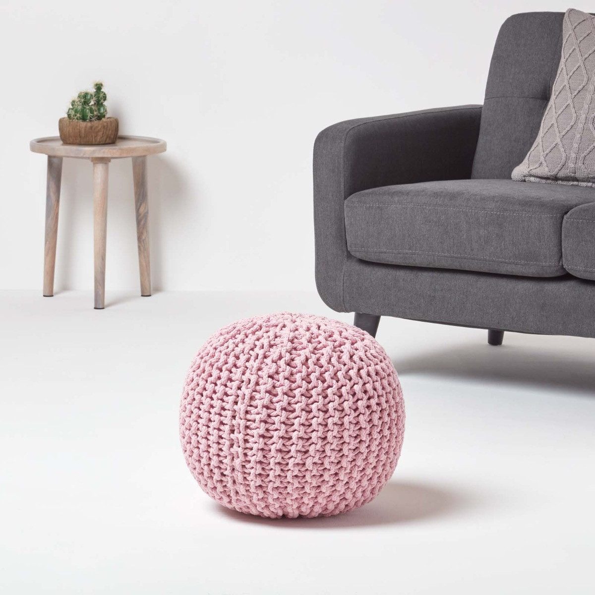Homescapes Pouf Runder Strickpouf 100% Baumwolle, günstig online kaufen