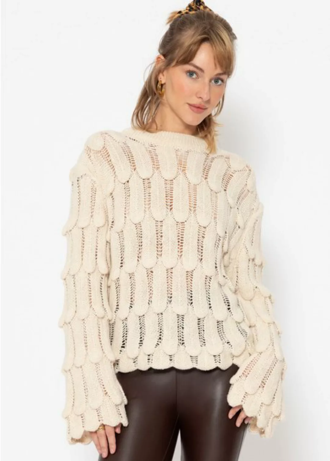 SASSYCLASSY Strickpullover Pullover Damen mit Strukturmuster Lässiger Rundh günstig online kaufen