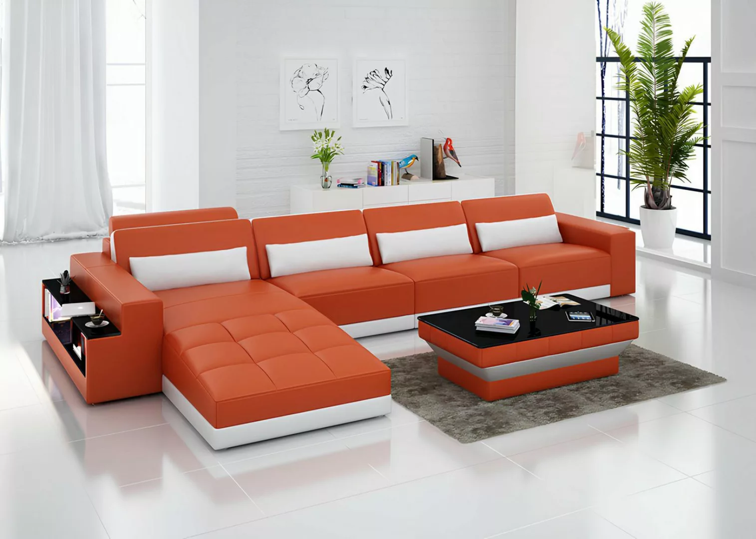 Xlmoebel Ecksofa Ledersofa mit USB-Anschluss und modernem Design für Wohnla günstig online kaufen