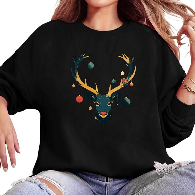 MC Star Print-Shirt Damen Top Christmas Elch Printing Circle Sleeve Service günstig online kaufen