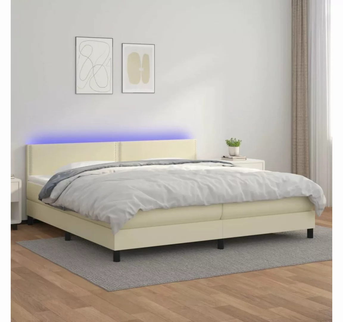 vidaXL Bett Boxspringbett mit Matratze & LED Creme 200x200 cm Kunstleder günstig online kaufen