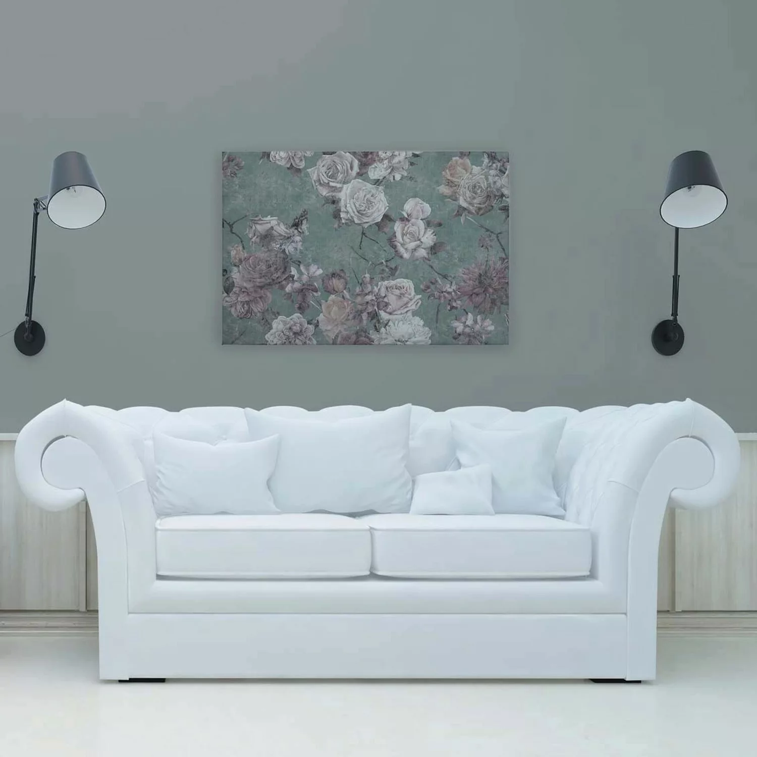 Bricoflor Rosen Bild Auf Leinwand Grün Grau Vintage Blumen Wandbild Für Sch günstig online kaufen