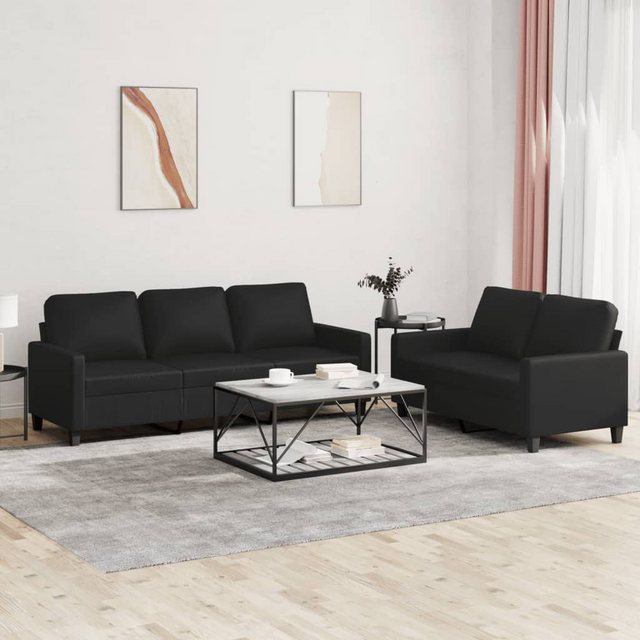 vidaXL Sofa 2-tlg. Sofagarnitur mit Kissen Schwarz Kunstleder günstig online kaufen