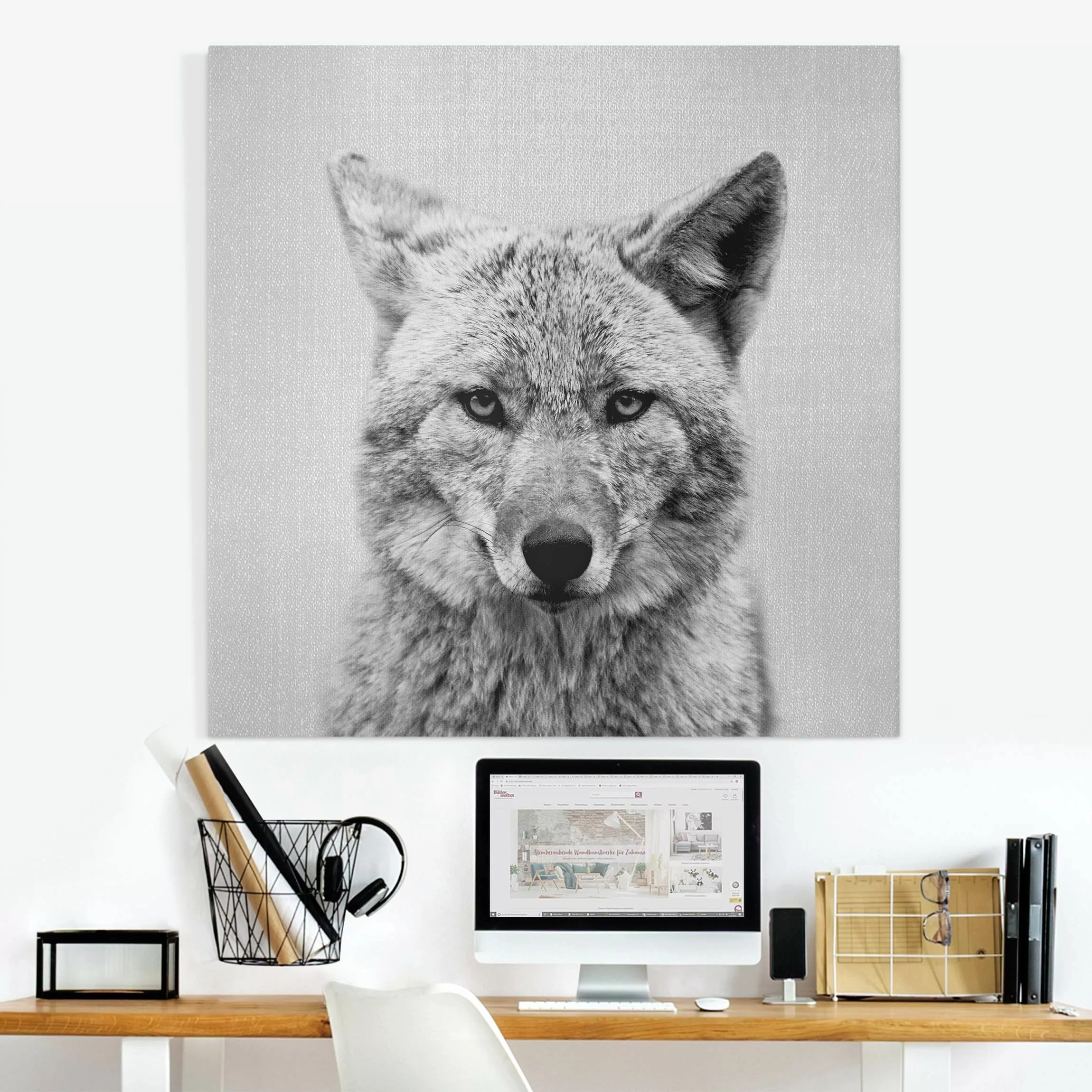 Leinwandbild Kojote Kalle Schwarz Weiß günstig online kaufen