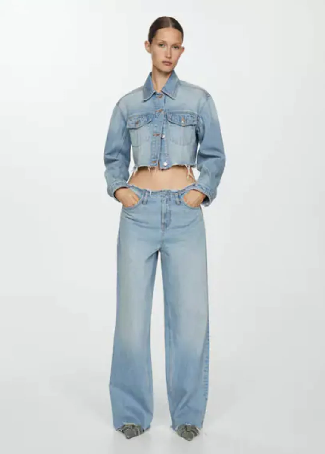 Wideleg-Jeans mit ausgefransten Abschlüssen günstig online kaufen