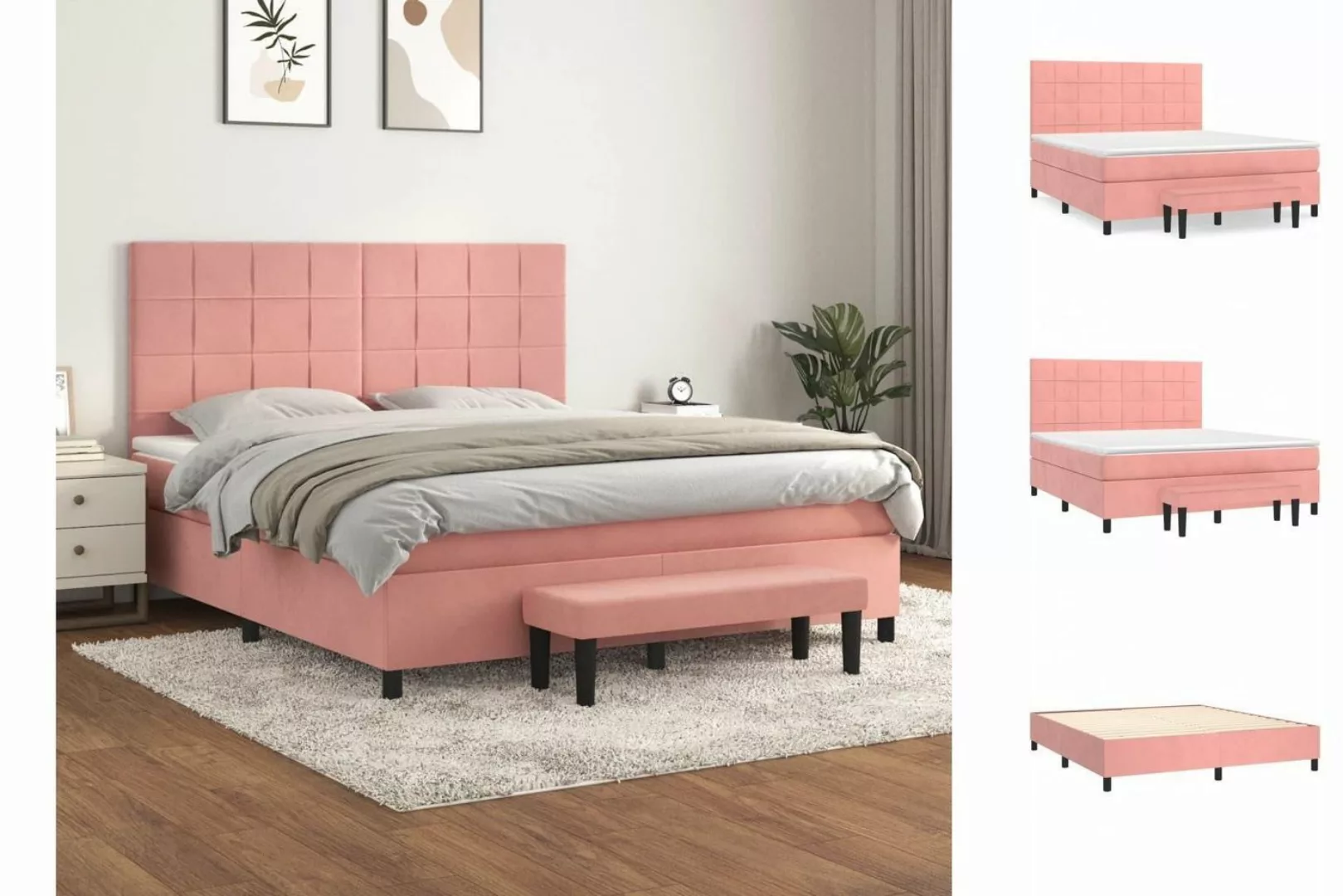 vidaXL Boxspringbett Boxspringbett mit Matratze Rosa 160x200 cm Samt Bett B günstig online kaufen