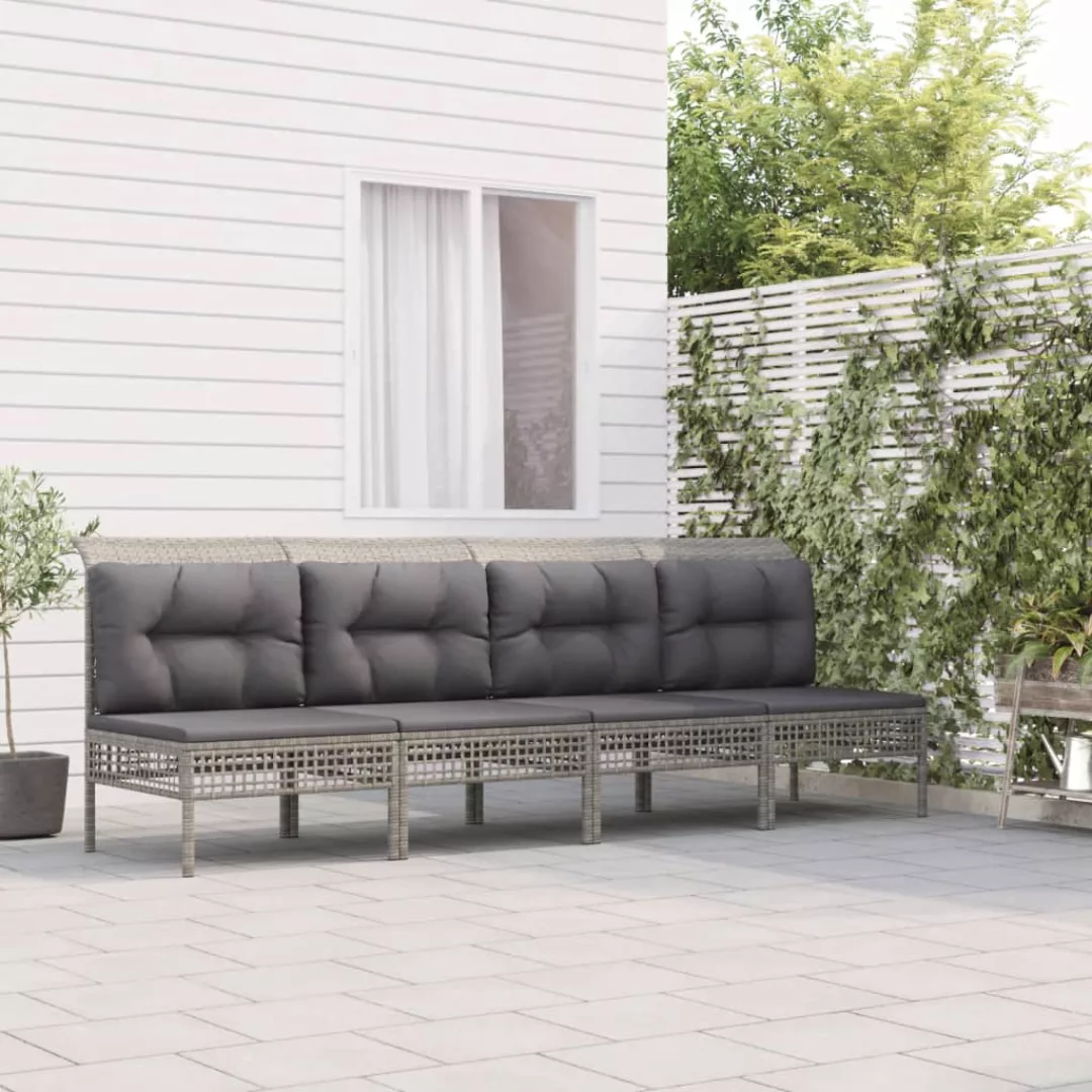 Vidaxl 4-tlg. Garten-lounge-set Mit Kissen Grau Poly Rattan günstig online kaufen