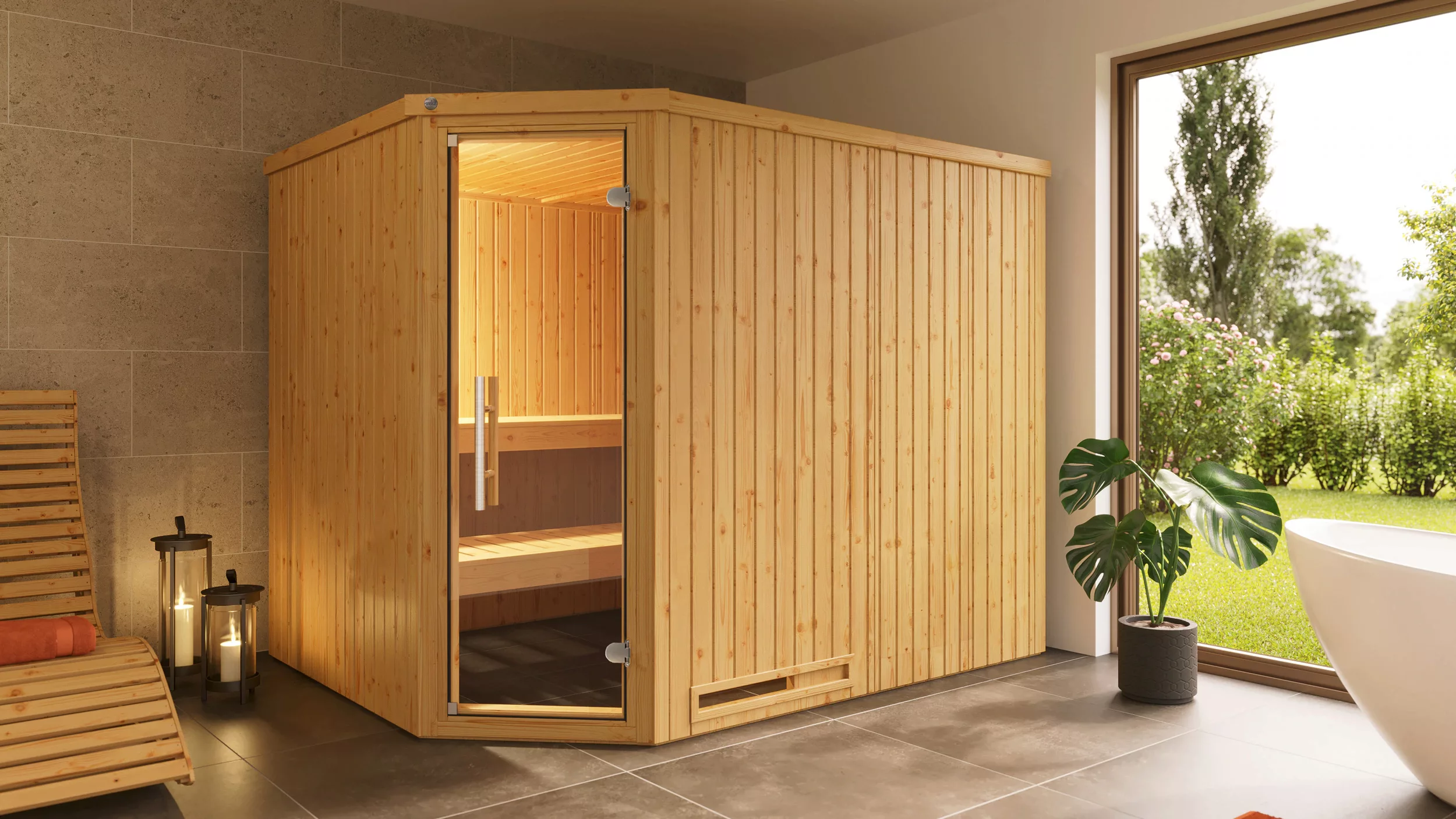 Weka Element-Ecksauna Varberg 4 Sparset 9 kW Kompakt Glastür günstig online kaufen