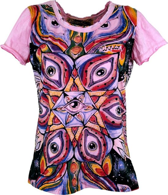 Guru-Shop T-Shirt Mirror Damen T-Shirt - Auge rosa Festival, Goa Style, alt günstig online kaufen