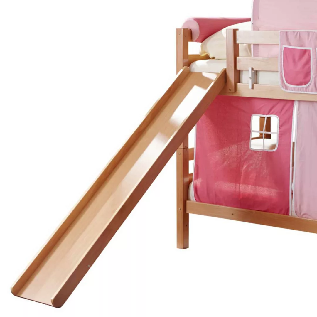 Kinderhochbett für Zwei Vorhang und Rutsche in Rosa günstig online kaufen