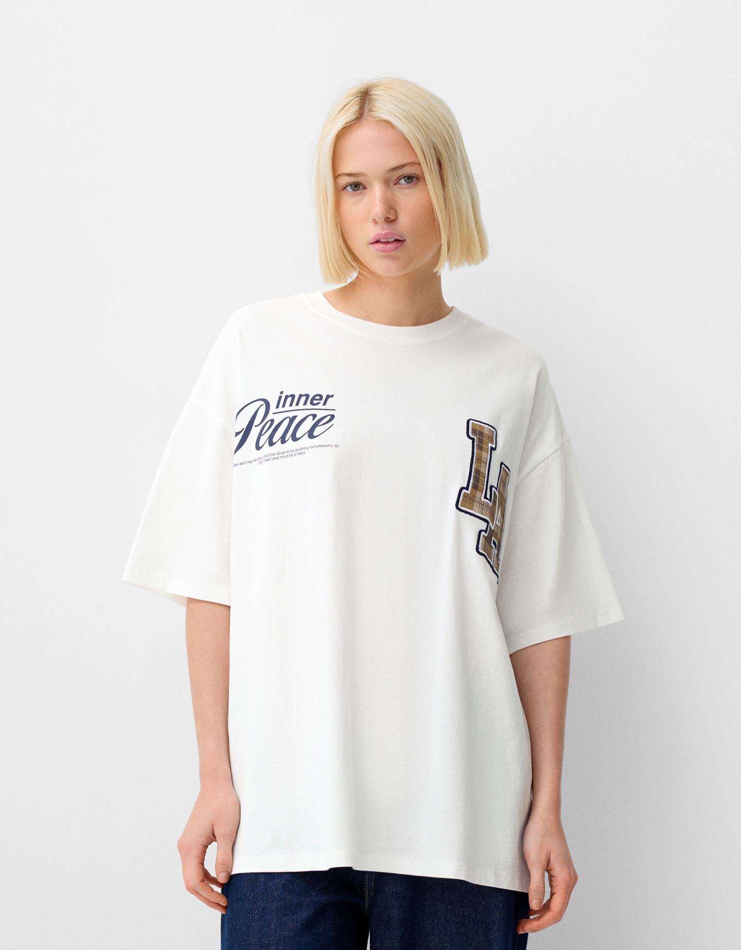 Bershka Oversize-T-Shirt Mit Print Damen S Grbrochenes Weiss günstig online kaufen