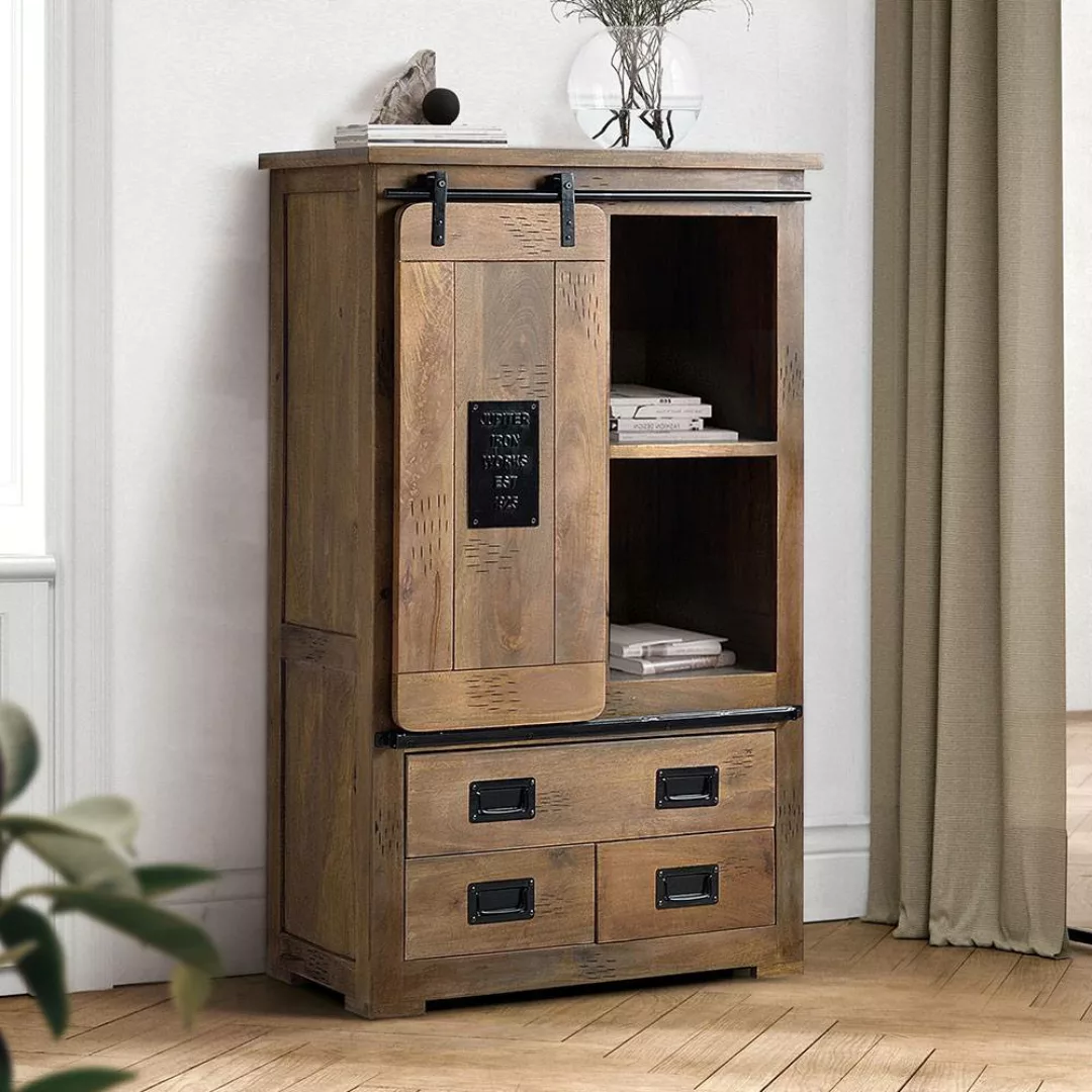 Holzschrank Massiv Massivholzschrank aus Mangobaum Massivholz mit drei Schu günstig online kaufen