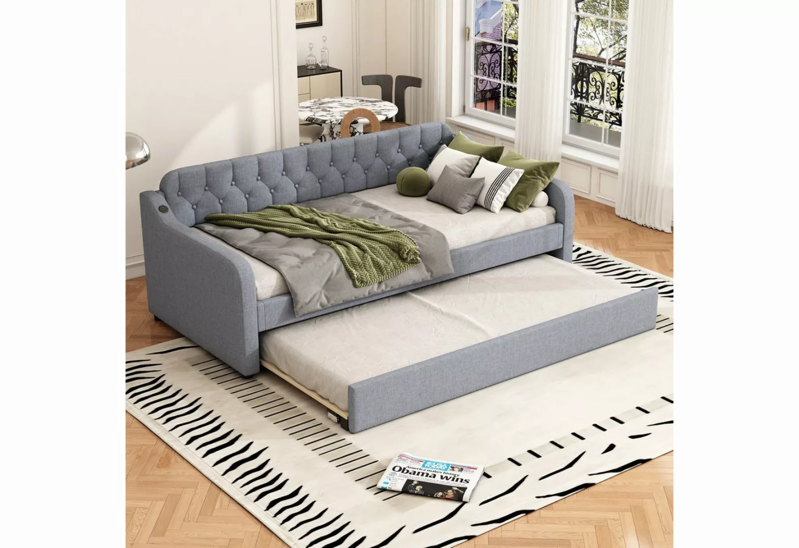 HAUSS SPLOE Schlafsofa 90x200cm Tagesbett mit ausziehbares Rollbett, USB-An günstig online kaufen