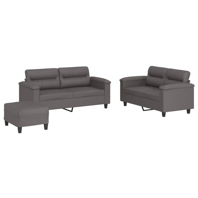 vidaXL Sofa 3-tlg. Sofagarnitur mit Kissen Grau Kunstleder günstig online kaufen