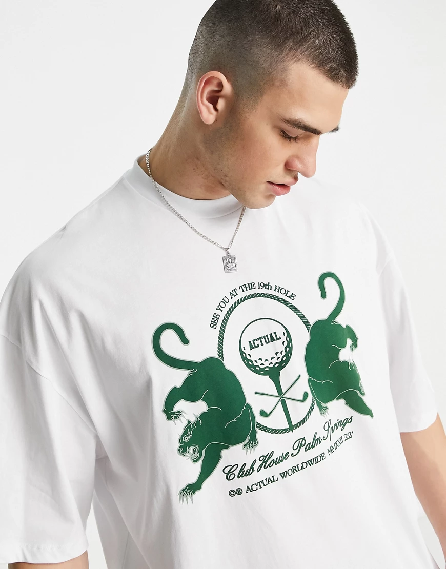 ASOS Actual – Oversize-T-Shirt in Weiß mit grünem Golfclub-Grafikprint günstig online kaufen