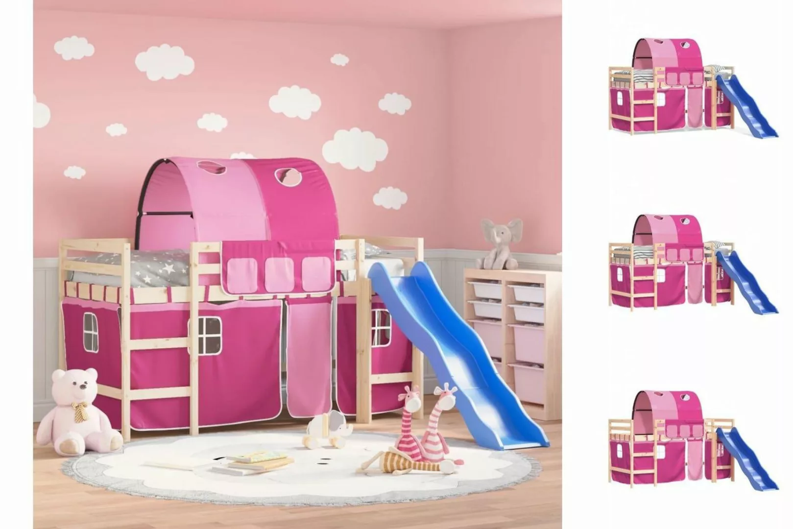 vidaXL Kinderbett Kinderhochbett mit Tunnel Rosa 90x190 cm Massivholz Kiefe günstig online kaufen