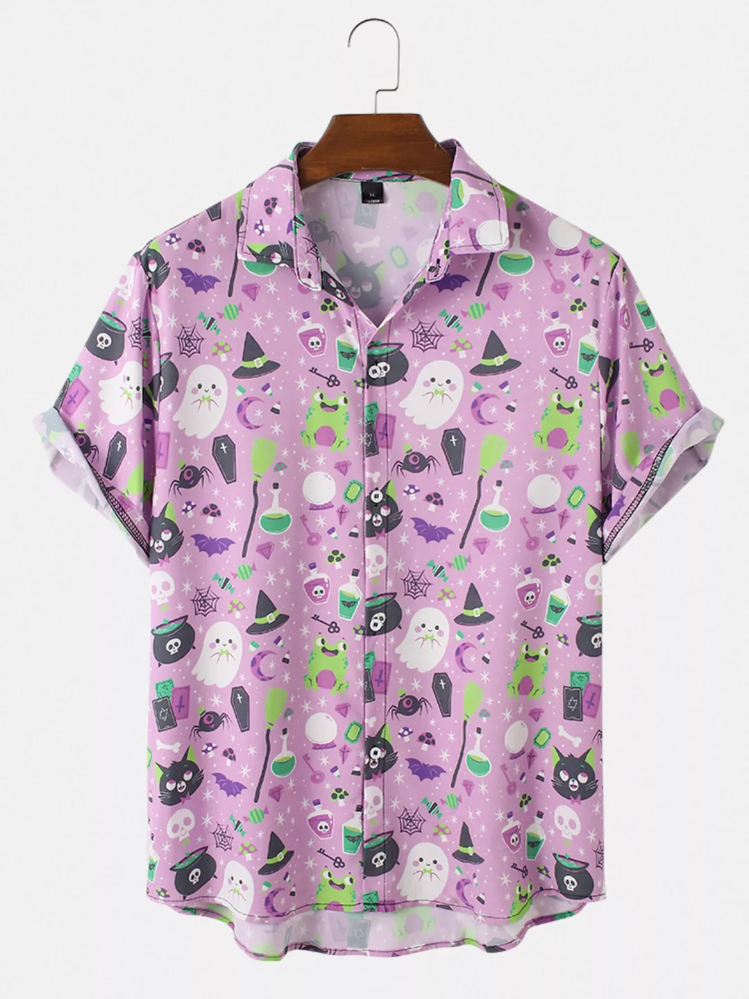 Männer Spaß Cartoon Halloween gedruckt Casual Curved Hem Shirt günstig online kaufen