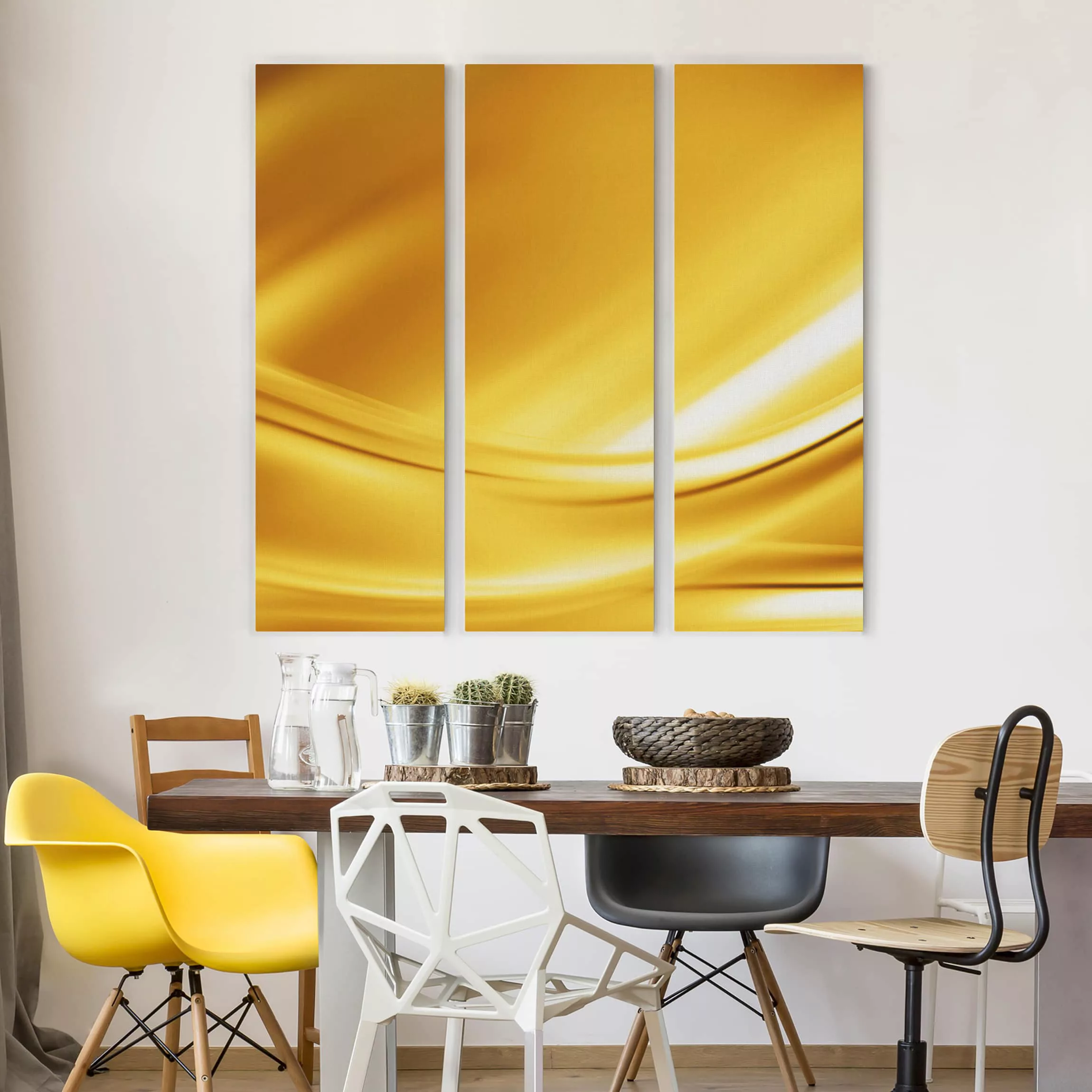 3-teiliges Leinwandbild Abstrakt - Quadrat Golden Glow günstig online kaufen