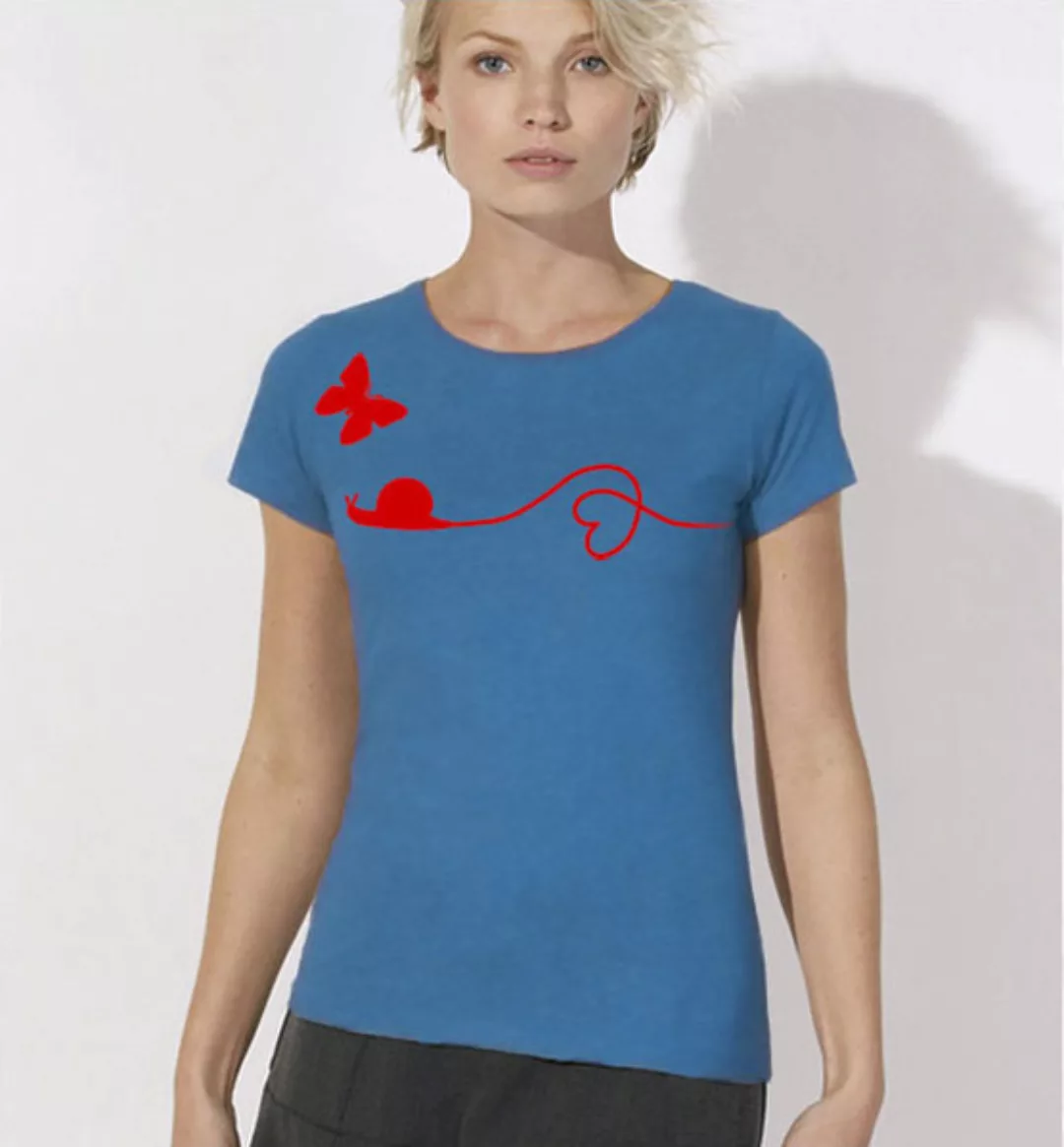 Schnecke & Schmetterling T-shirt Für Frauen In Blau & Rot günstig online kaufen