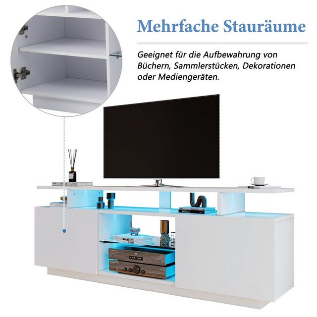 REDOM TV-Schrank Moderner weißer TV-Schrank (Hochglanz) mit 16-farbiger LED günstig online kaufen