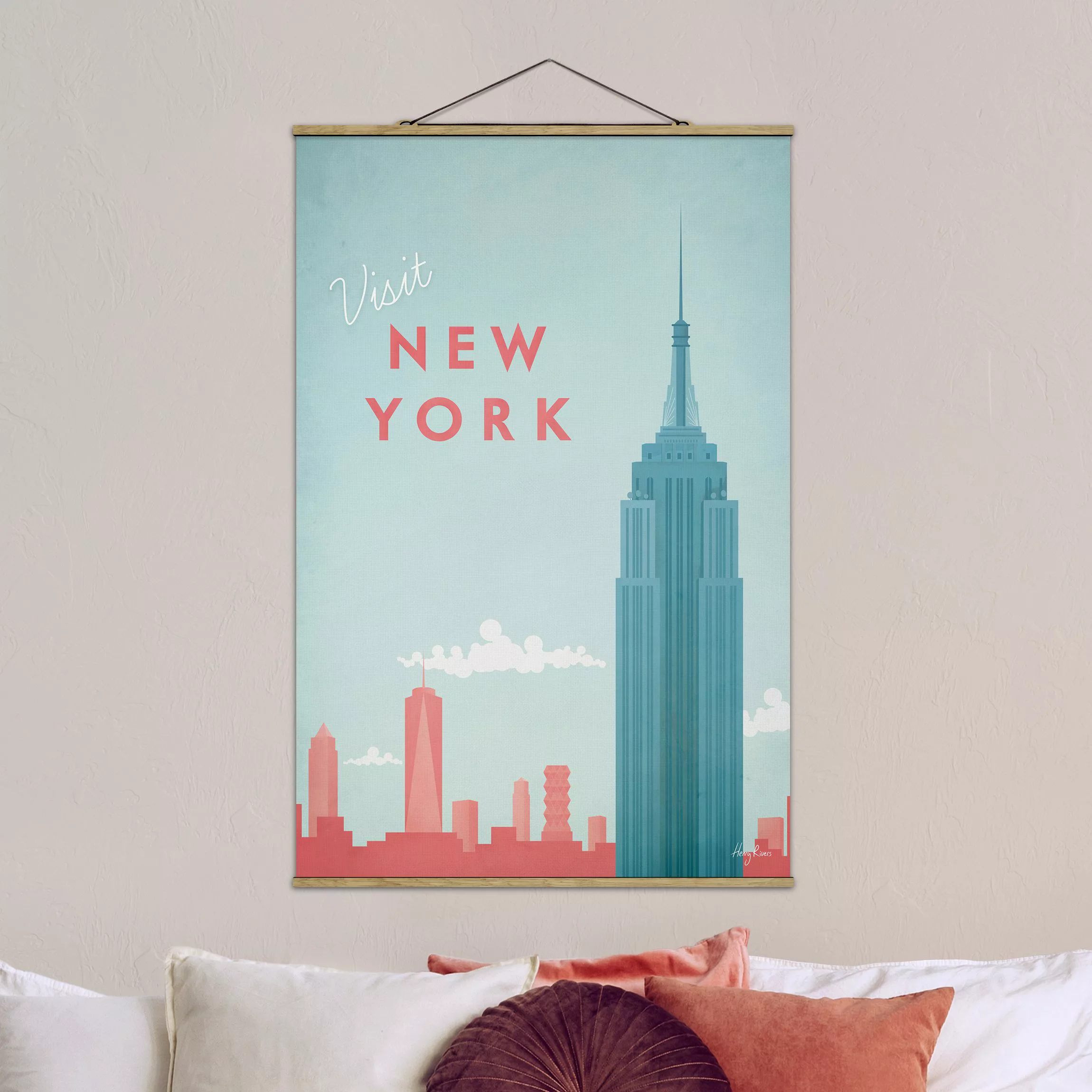 Stoffbild Architektur mit Posterleisten - Hochformat Reiseposter - New York günstig online kaufen