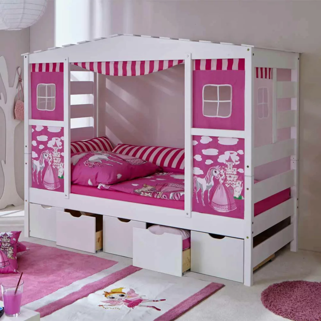 Mädchen Kinderbett in Weiß Rosa Schubladen günstig online kaufen