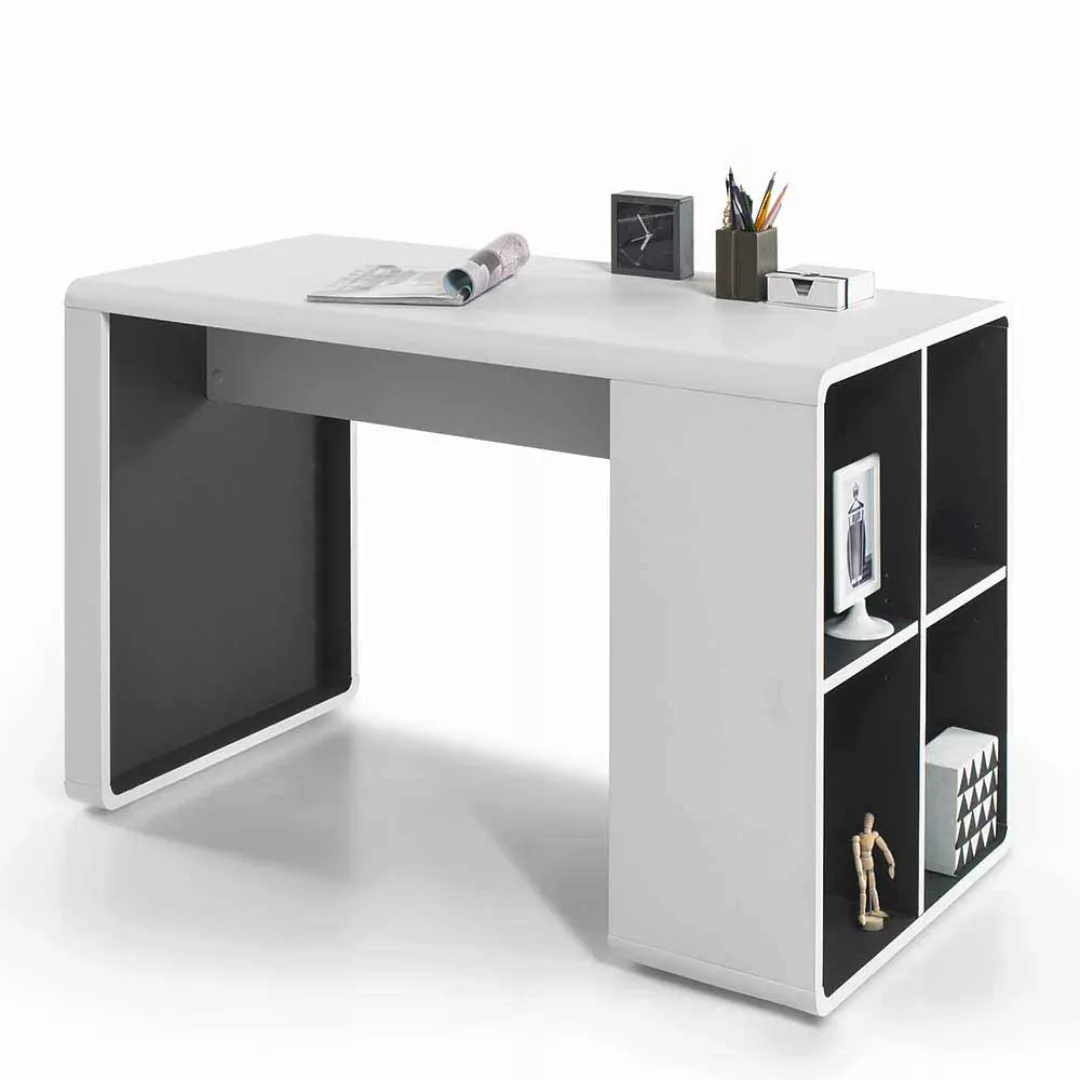 Schreibtisch mit integriertem Regal Weiß Anthrazit günstig online kaufen