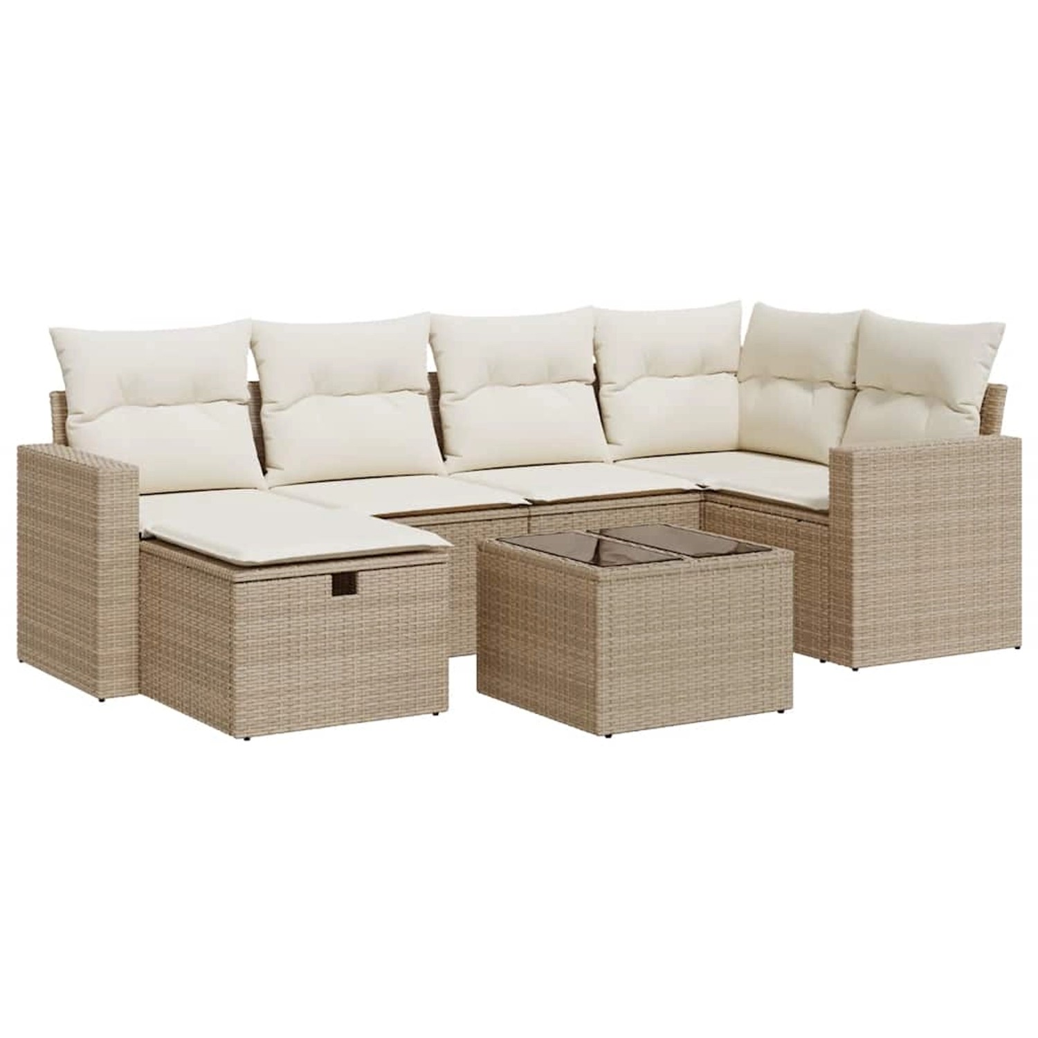 vidaXL 7-Tlg Garten-Sofagarnitur mit Kissen Beige Poly Rattan 3325394 günstig online kaufen