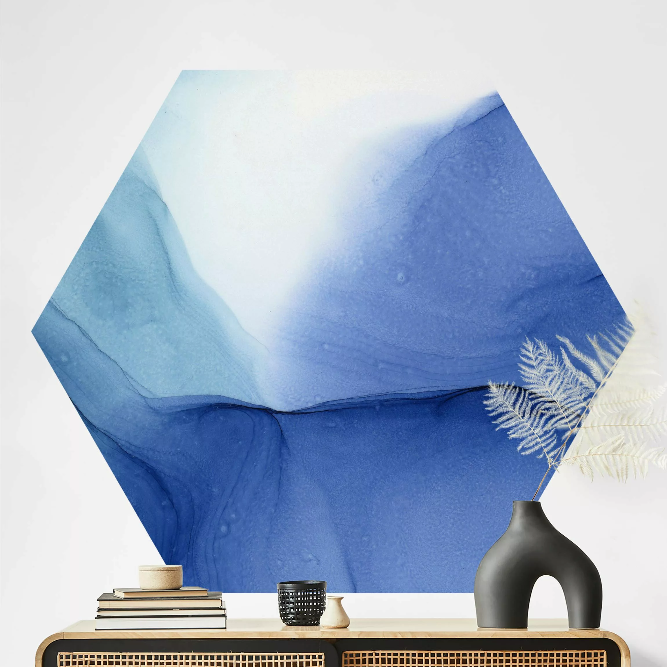 Hexagon Fototapete selbstklebend Meliertes Tintenblau günstig online kaufen