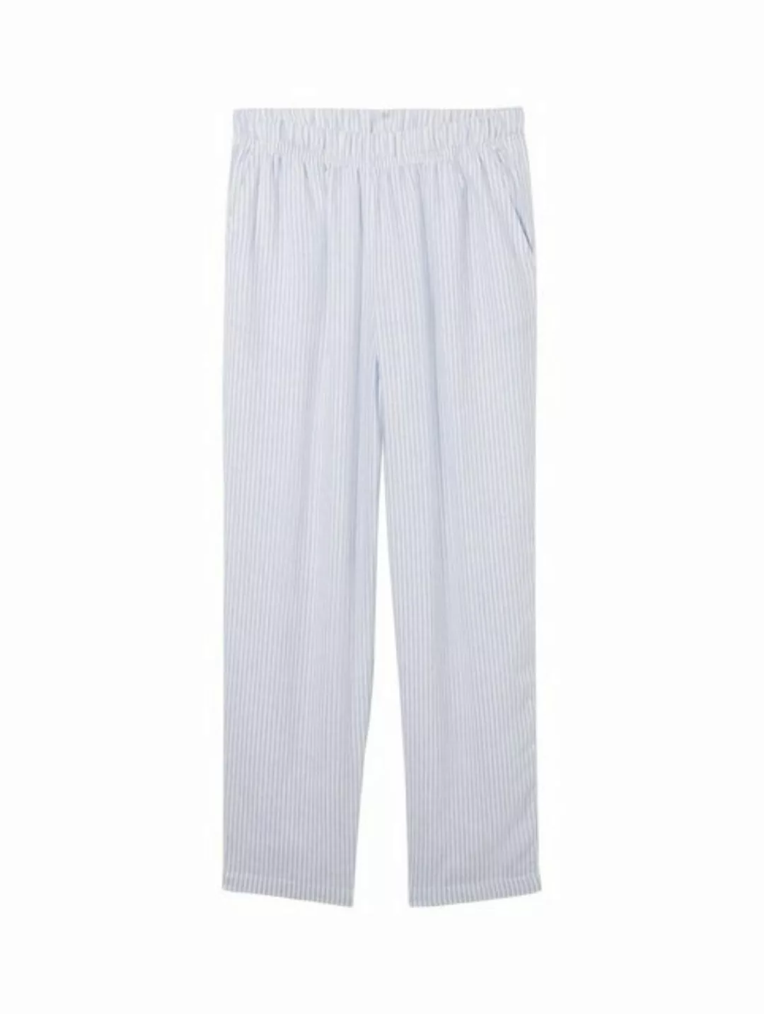 TOM TAILOR Denim Stoffhose linen tapered pants, light blue white small stri günstig online kaufen