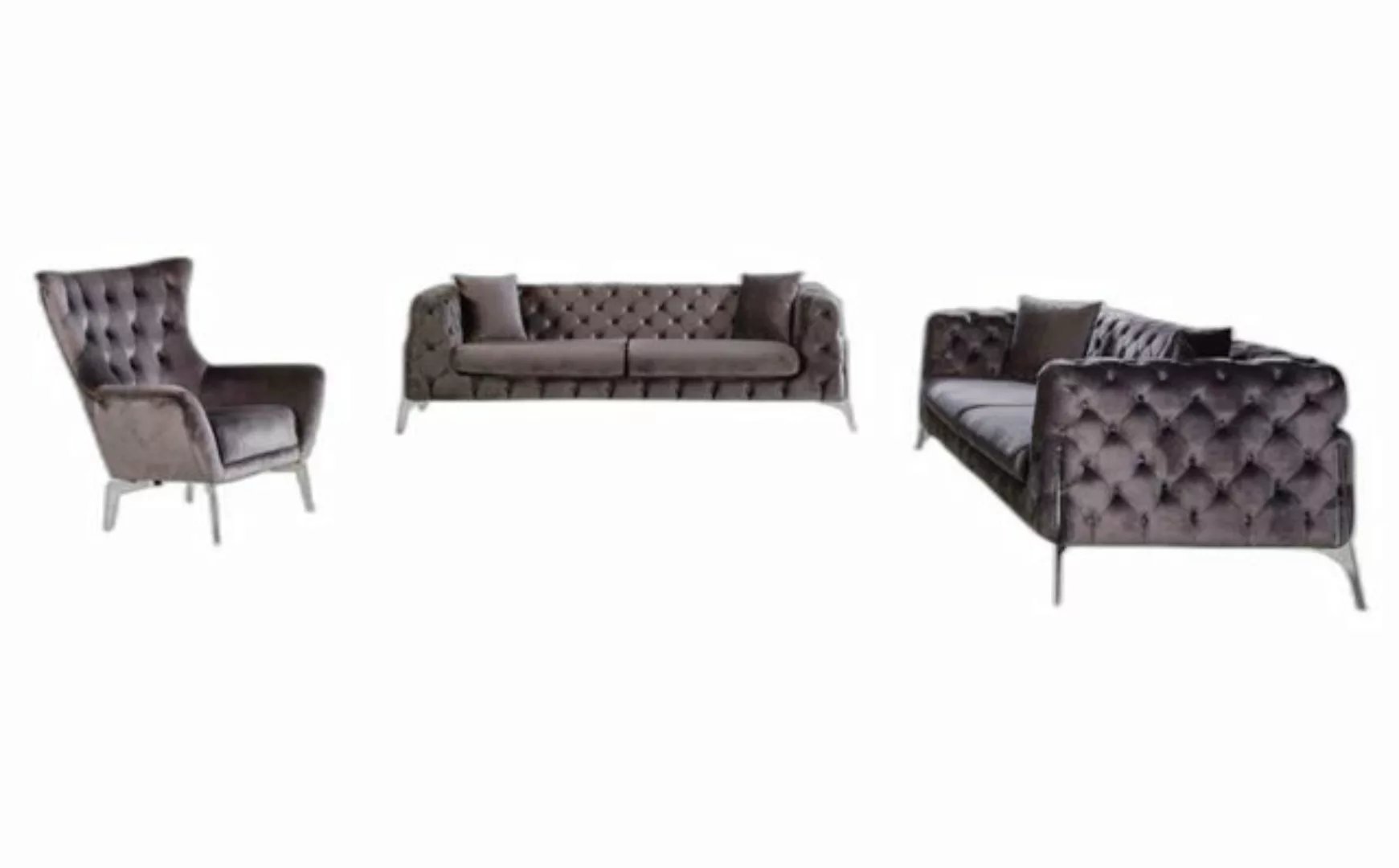 Xlmoebel Chesterfield-Sofa Chesterfield Sitzgruppe Sofa Taupe Stuhl Sofas D günstig online kaufen