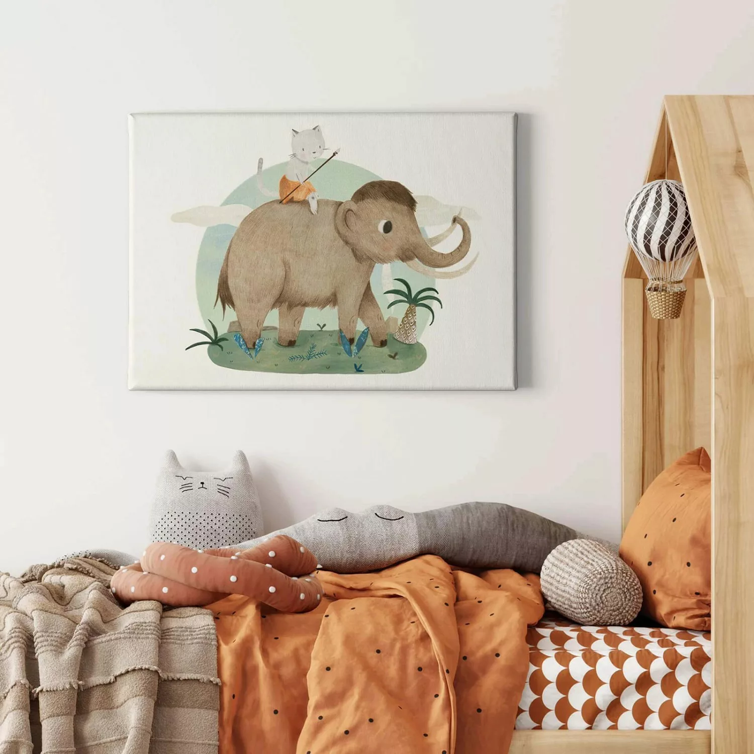 Bricoflor Leinwand Bild Mit Mammut Und Katze Kinderzimmer Leinwandbild Mit günstig online kaufen