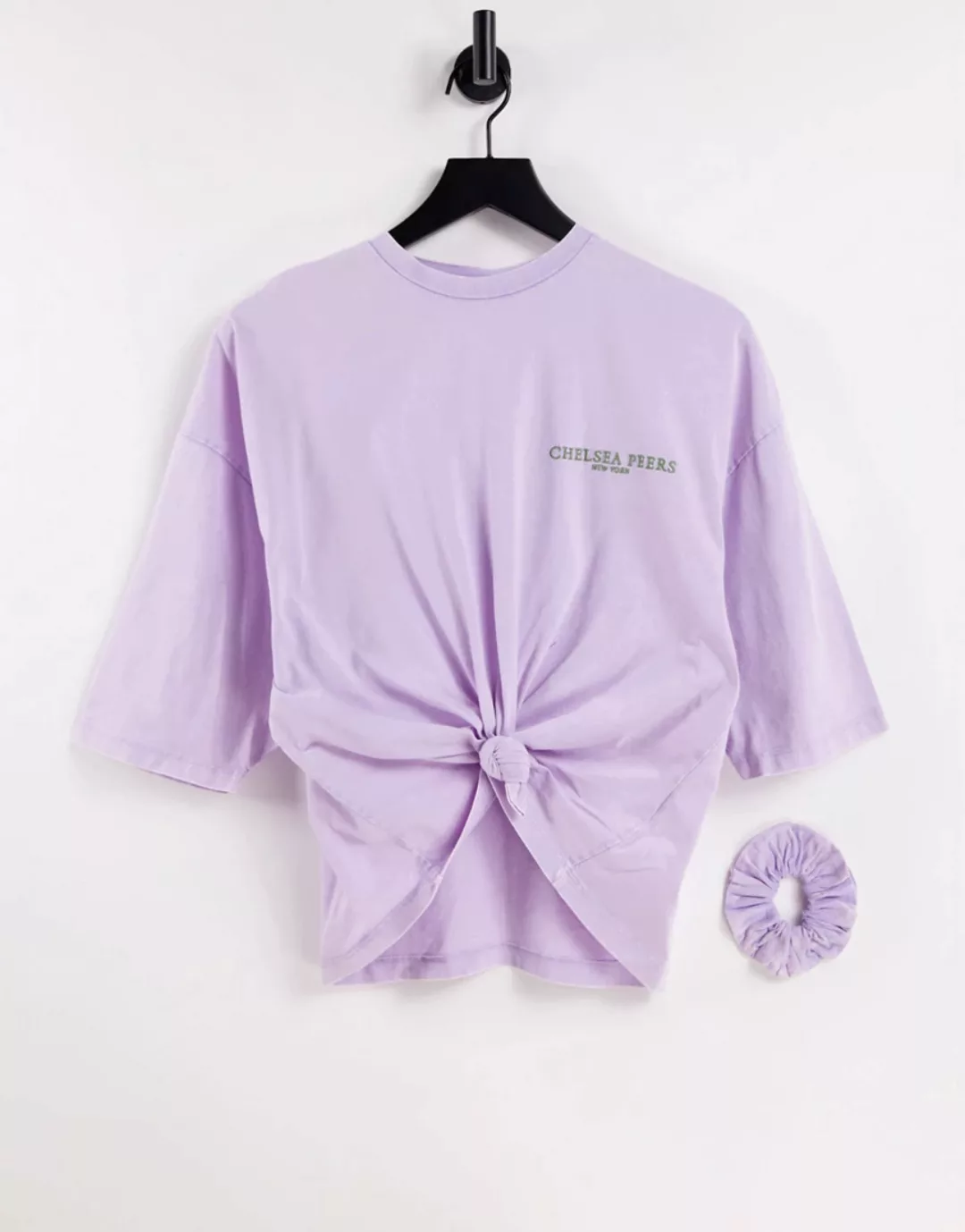 Chelsea Peers – T-Shirt aus Bio-Baumwolle in Flieder mit Acid-Waschung, Zie günstig online kaufen