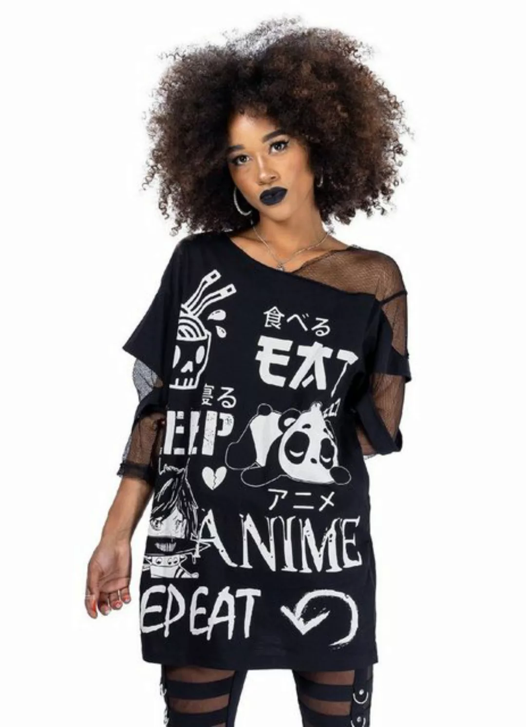 Cupcake Cult Shirttop Eat Sleep Anime Repeat Oberteil Kawaii Panda Manga Sh günstig online kaufen